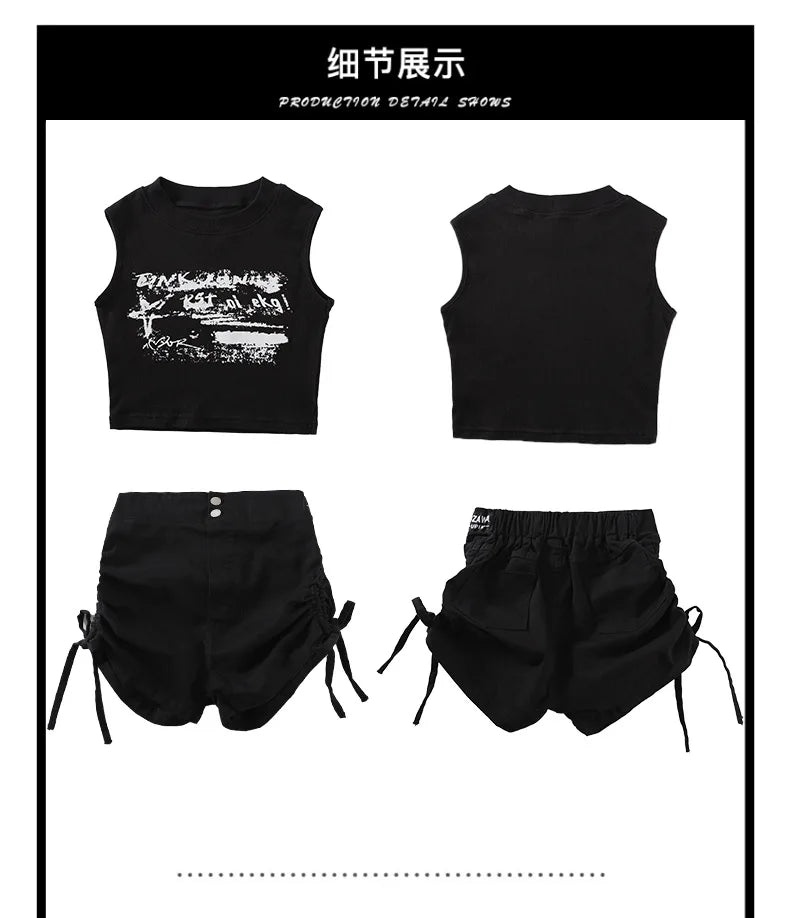 Girls K-Pop Street Dance Crop Top & Hot Pants Set