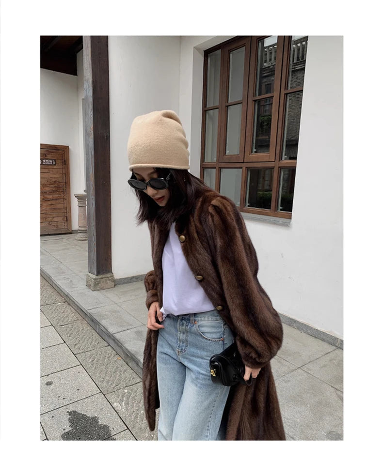 Lautaro Women's Long Faux Mink Fur Coat - Thick Warm Winter Overcoat
