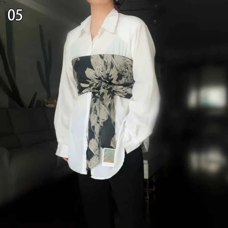 Traditional Japanese Kimono Yukata Obi Belt Crane Floral Printed Haori Belt Brocade Jacquard Waistband Shirt  Decor Accessories