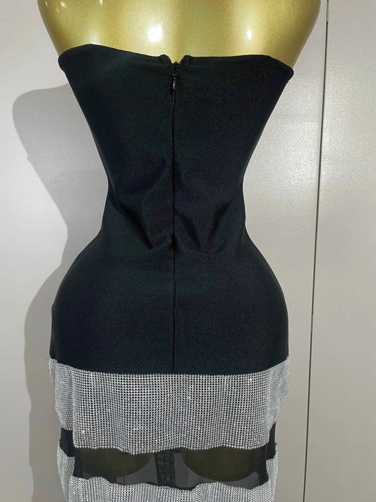 Elegangt Shiny Sexy Mesh Strapless Bodycon Long Bandage Dresses Women Club Birthday Evening Party Slim Celebrity Guest Dresses