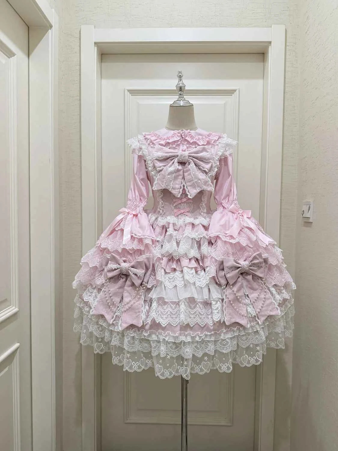 Women's Pink Lolita Dress Cape Set New Spring Women's Sweet Girl Lace Princess Jsk Cake Dress Fairy Suspender Dress Shirt Outfit