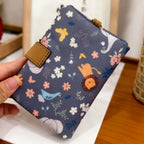 ISKYBOBCN Floral PU Leather Short Wallet with Zipper & Hasp