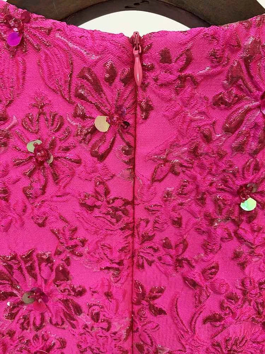 HIGH STREET Newest 2024 Designer Fashion Stylish Dress Women's Beaded Floral Jacquard Trimmed Dress