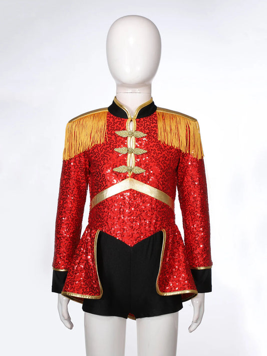 Moggemol Girls Sequin Ringmaster Bodysuit Long Sleeve Circus Costume