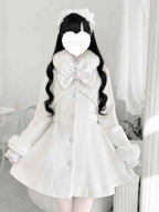 Japanese Mass-Produced Long Wool Collar Coat 20% Wool Waist-Cinching Sweet Girl Long Sleeve Slim Fit Elegant Lolita Woolen Coat