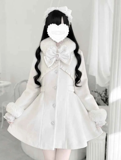 Japanese Mass-Produced Long Wool Collar Coat 20% Wool Waist-Cinching Sweet Girl Long Sleeve Slim Fit Elegant Lolita Woolen Coat