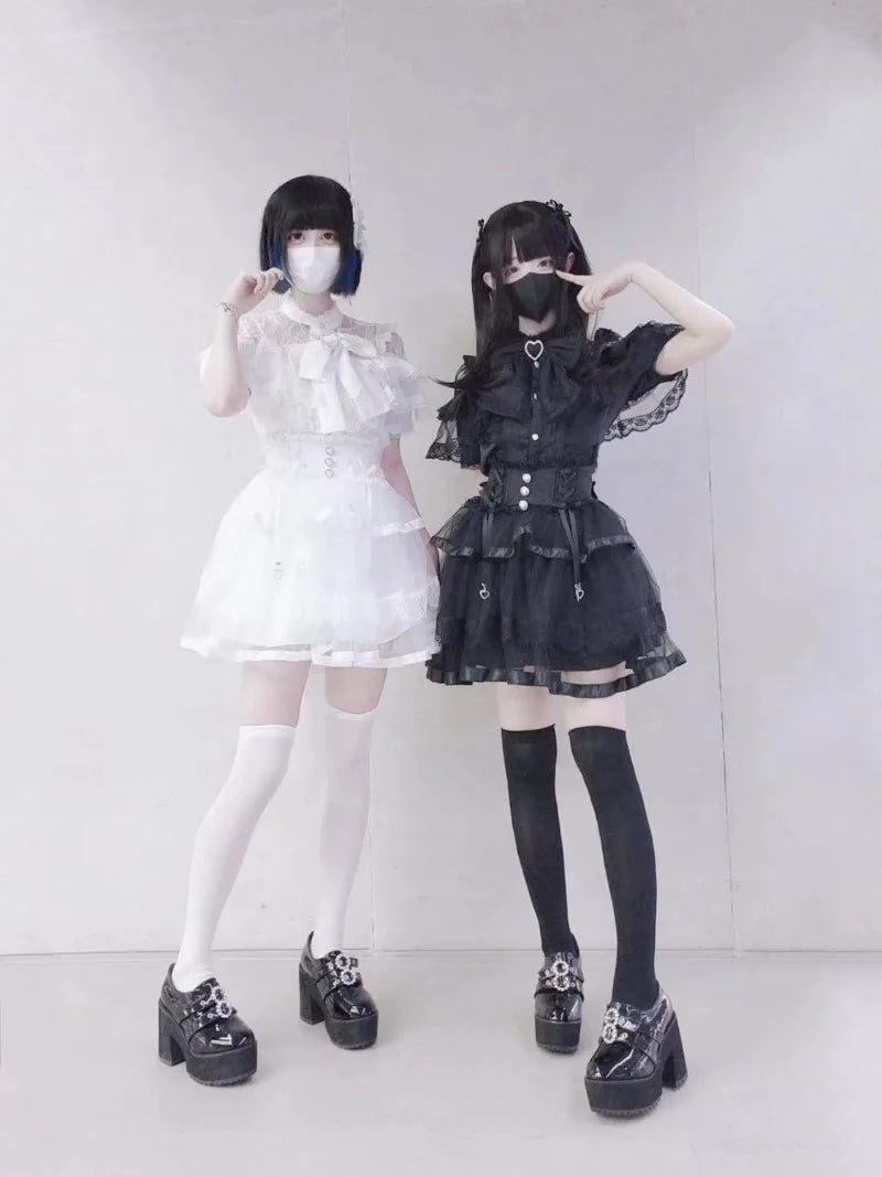 Kimutomo Lolita Style Shirts Women Bow Lace Patchwork Solid Japanese Style Y2k Sweet Blouse Spring Summer Fashion Tops Ladies SS69