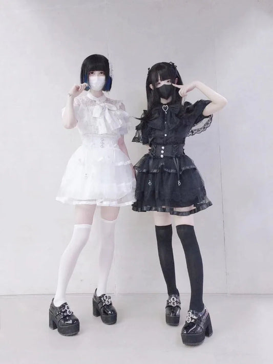 Kimutomo Lolita Style Shirts Women Bow Lace Patchwork Solid Japanese Style Y2k Sweet Blouse Spring Summer Fashion Tops Ladies SS69