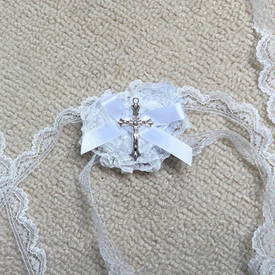Halloween Punk Gothic Cross Eye Mask Cosplay Lolita Eye Patch Lace Heart Bow Eyewear Accessories Carnival Props SS69 11.69 WHITE