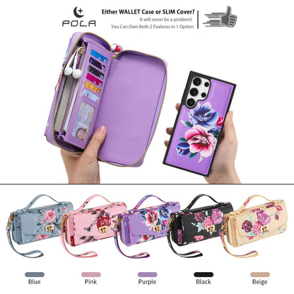 Phone Case Smartphone Android Cases Samsung Galaxy S25 Ultra Accessories Magsafe Wallet Luxury Lanyard Leather Zipper Flower Bag SS69
