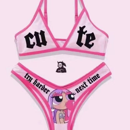 New Punk Gothic Letters Print Bikinis Set Sexy Bikini Women Skull Pattern V-neck Swimwear Fashion Swimsuit Bathing Suit SS69