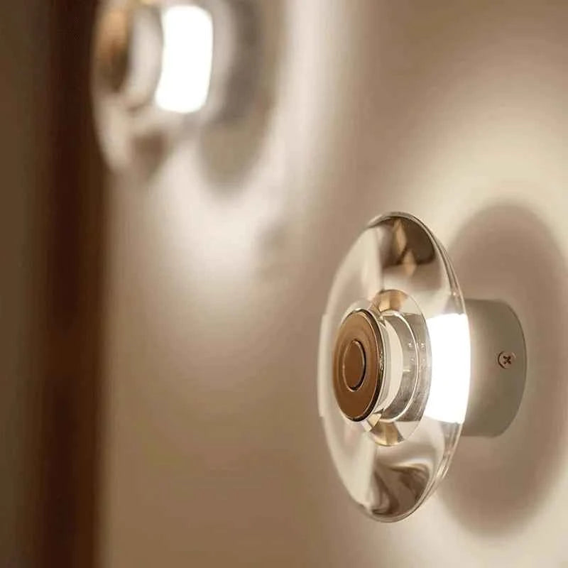 Modern Round Crystal Bedside Lamp Bedroom Living Room Italian LED Sconce Minimalist Art Circular Corridor Mirror Wall Lights