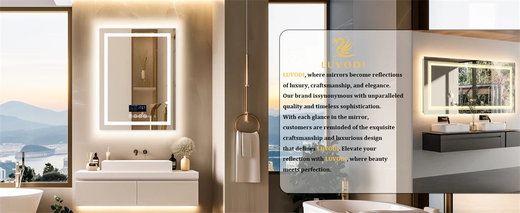Smart LED Bathroom Mirror Rectangle Wall Mount Mirror w Bluetooth Speaker,Time,Temperature,Light Memory,Front & Backlit,Anti-Fog SS69