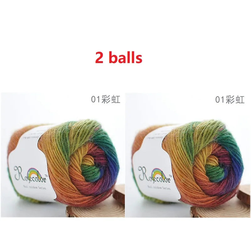 100% Wool Yarn Rainbow Color for Hand Knitting Crochet Plush Thickness Lanas Thread DIY Soft Scarf Shawl Sweater Free Shipping