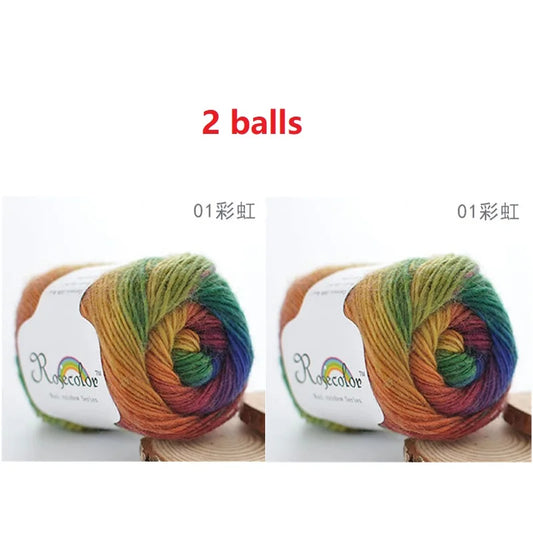 100% Wool Yarn Rainbow Color for Hand Knitting Crochet Plush Thickness Lanas Thread DIY Soft Scarf Shawl Sweater Free Shipping