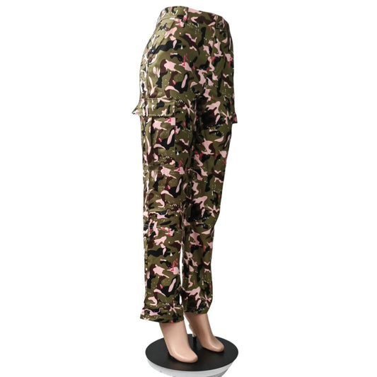 FAGADOER Pink Camouflage Print Pants Women Y2K Streetwear Button Pocket patchwork Straight Pants Hot girl Bottoms 2025 SS69