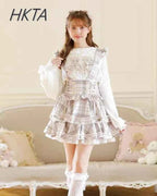 Original Japanese Mines Lolita Strap Skirts Women High Waist and Thin Frilly Pleated Skirt College Style Liz Girl Plaid Skirt