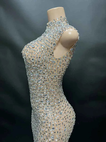 Elegant Luxury Crystal Party Dress Birthday Celebration Dress Bride Diamond Long Prom Dress Mother Formal Grand Party Dress