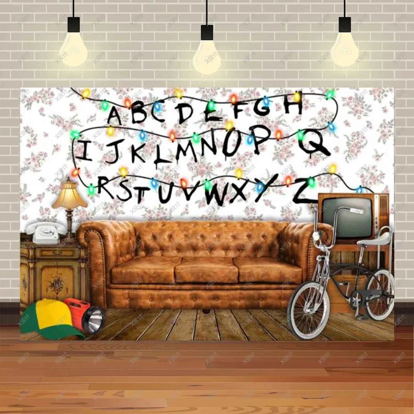 American TV Stranger Theme Background Lights Alphabet Episode Series Vinyl Banner Party Decoration Supplies Photo Prop Baby Gift