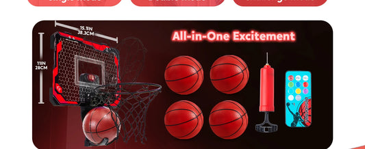 JOYFY LED Indoor Basketball Hoop Over The Door with Scoreboard and 4 Balls