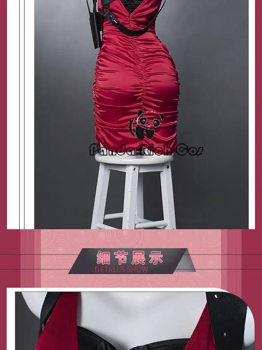 Ada Wong Resident Evil Cosplay Red Cheongsam Dress Set for Women