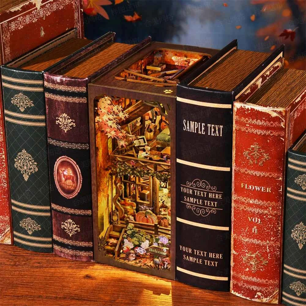 Book Nook Kit My Puppy Family DIY Wooden Puzzle Bookshelf Insert Decor Dollhouse Model Bookend Building Home Decoration Gifts
