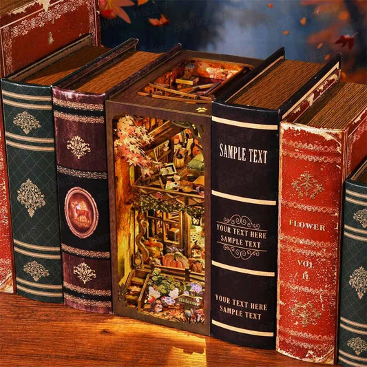 Book Nook Kit My Puppy Family DIY Wooden Puzzle Bookshelf Insert Decor Dollhouse Model Bookend Building Home Decoration Gifts
