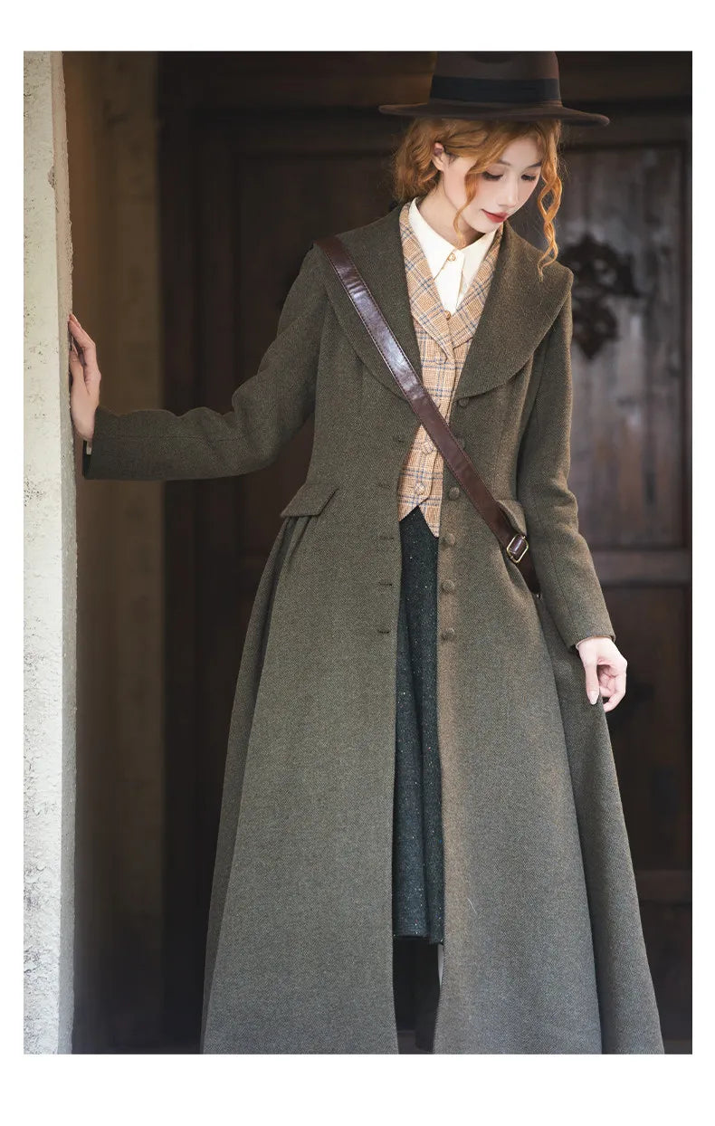 Lautaro Autumn Winter Long Warm Wool & Blends Coat for Women Shawl Collar Single Breasted Elegant Fit and Flare Woolen Overcoat