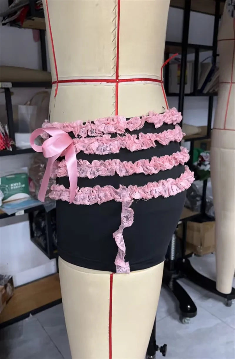Gaono Ruffle Knickers y2k Women Kawaii Pumpkin Panties Fairy Lace Bowknot Lolita Safety Shorts Pants Sweet Victorian Bloomers SS69
