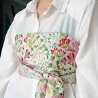 Traditional Japanese Kimono Yukata Obi Belt Crane Floral Printed Haori Belt Brocade Jacquard Waistband Shirt  Decor Accessories