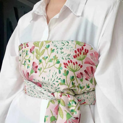 Traditional Japanese Kimono Yukata Obi Belt Crane Floral Printed Haori Belt Brocade Jacquard Waistband Shirt  Decor Accessories