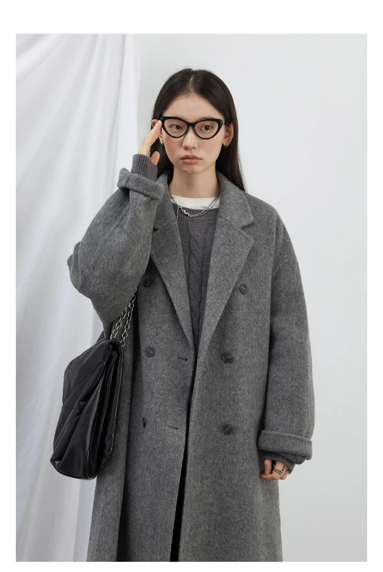 CHIC VEN Women Woolen Coat Double-breasted Basic Loose Casual Retro New Long Double-sided Female Overcoat Autumn Winter 2026