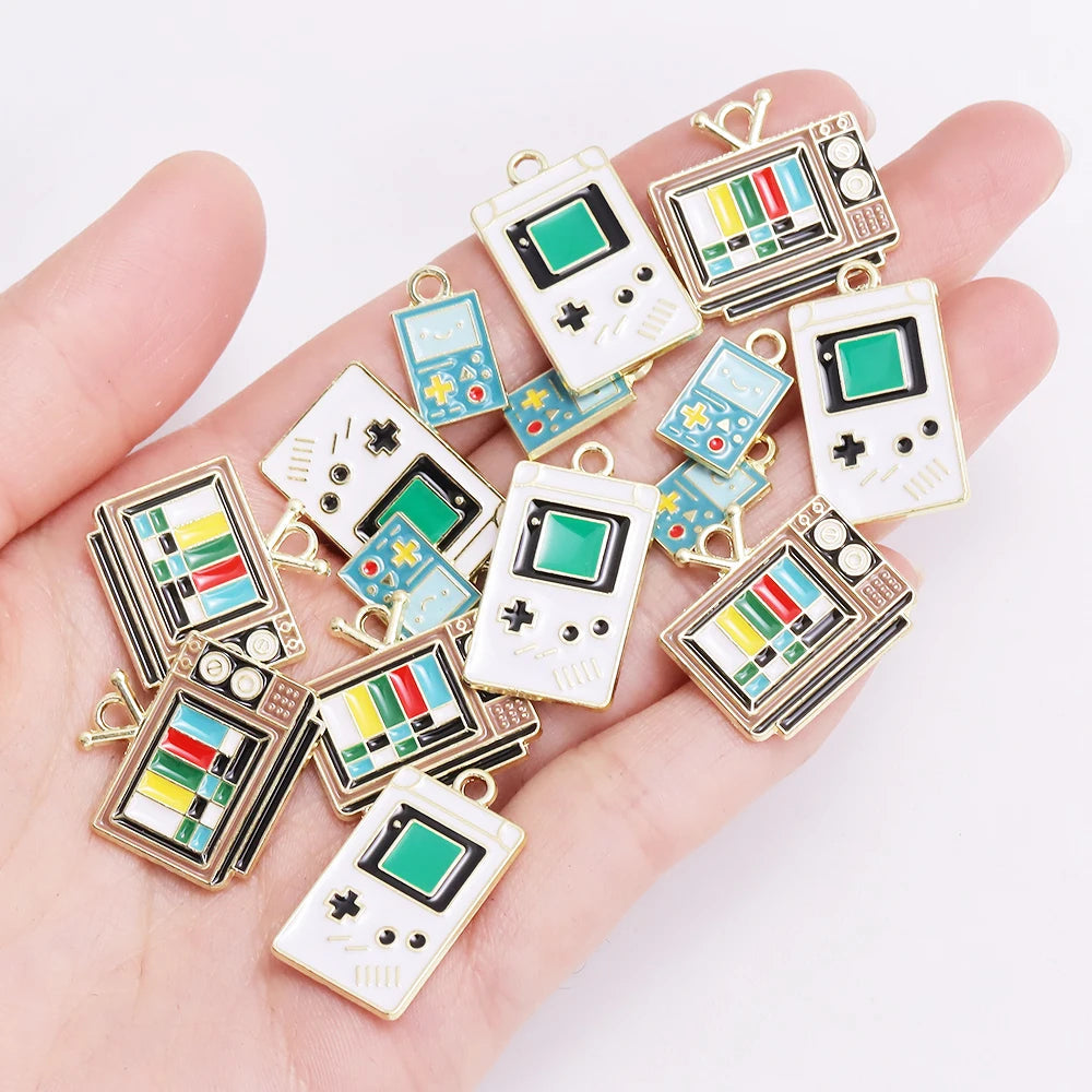 10Pcs Retro Enamel TV Set Game Console Charms for Jewelry Making DIY Cute Design Charms Pendant Necklaces Earrings Accessories SS69