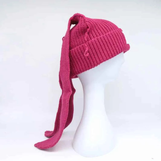 Long fox Ears Knitted Hat Men Women Rabbit Ear Warm Crochet Beanies Kpop Hip Hop Hat Winter Skullies Cap Y2k Christmas Gifty