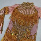 Custom rhinestones bodysuit tassels women Celebrate stage Team pole dance club party fashion leotard clothing