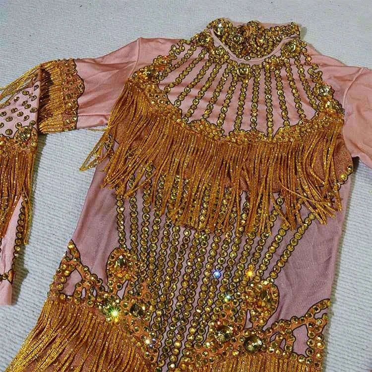 Custom rhinestones bodysuit tassels women Celebrate stage Team pole dance club party fashion leotard clothing