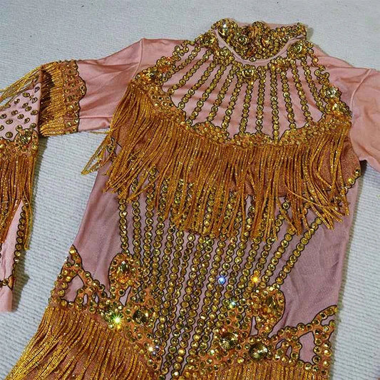 Custom rhinestones bodysuit tassels women Celebrate stage Team pole dance club party fashion leotard clothing