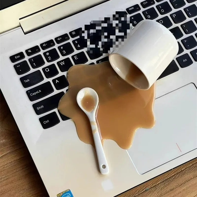 SS69 Spilled Coffee Sand Sculpture Desktop Decoration and Phone Holder