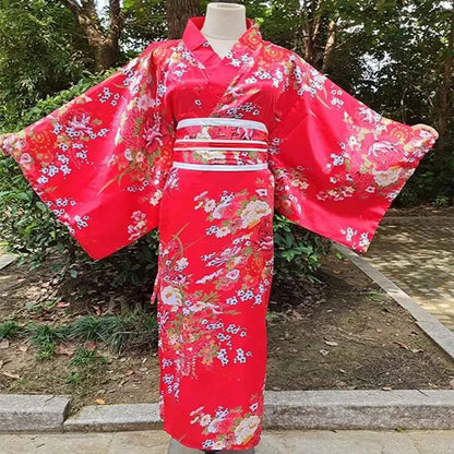 Cosplay Costume Traditional Japanese Kimono Japanese Style Printed Floral Sakura Girl Kimono Dress Asian Elegance