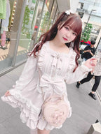 Japanese Liz Dresses Women Autumn New Girl's Sweet Cute Bud Mini Series Mass Production Angel Small Cake Dress Bow Lolita Dress