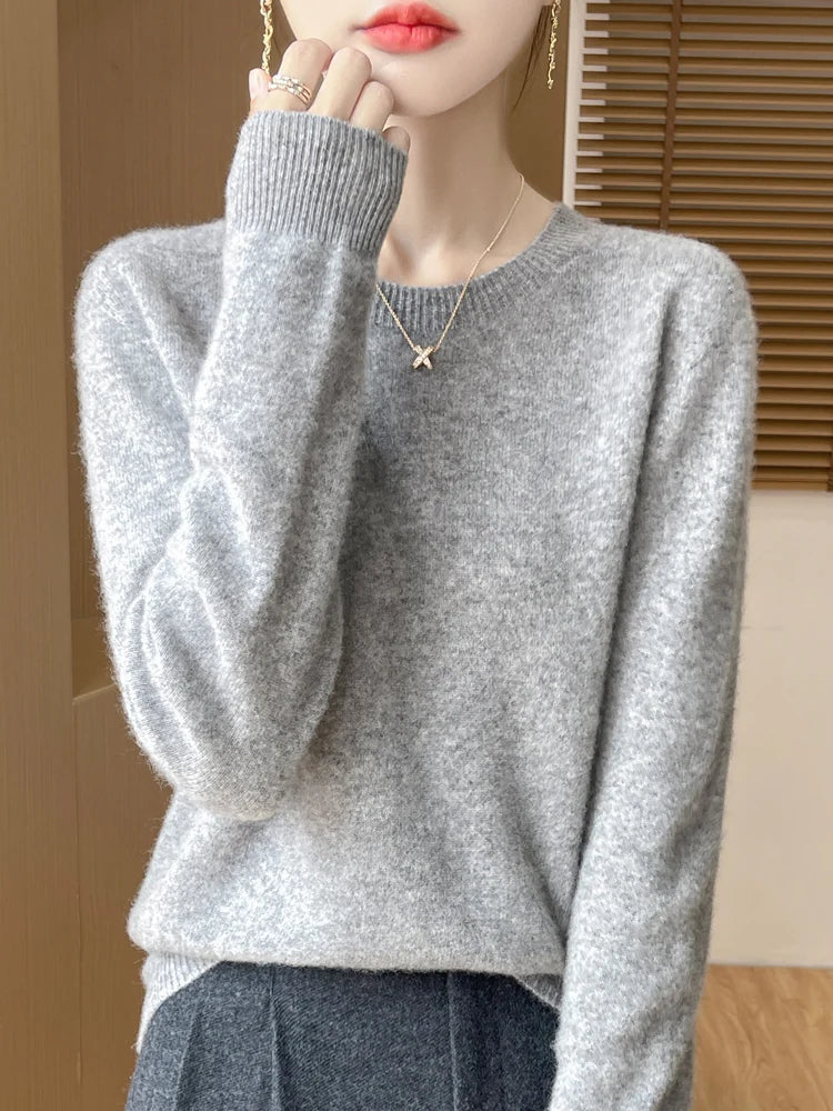 Addonee Women's 100% Merino Wool O-Neck Pullover Sweater
