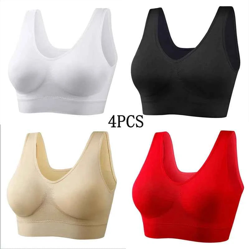 XL-5XL 4PCS Women Seamless Single Layer Camisole Bra Tops Sleep Yoga Sports Bras Tank Tops