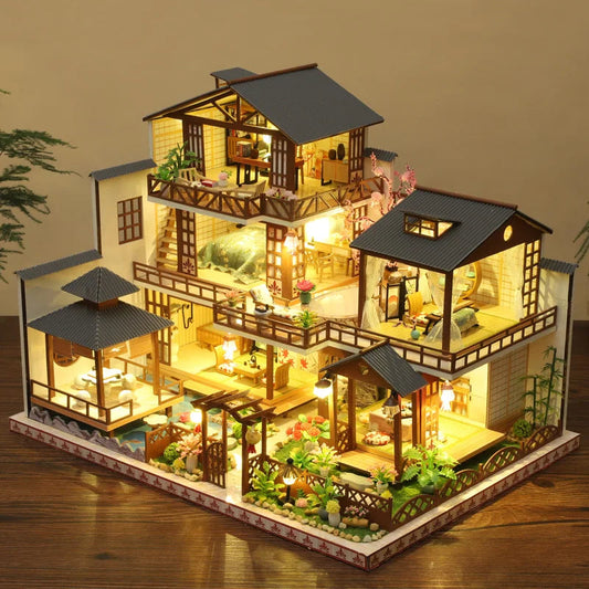 Doll House Wooden Furniture Diy Dollhouse Miniature Puzzle Assemble Miniatures Dollhouse Kits Educational Toys For Children Gift SS69