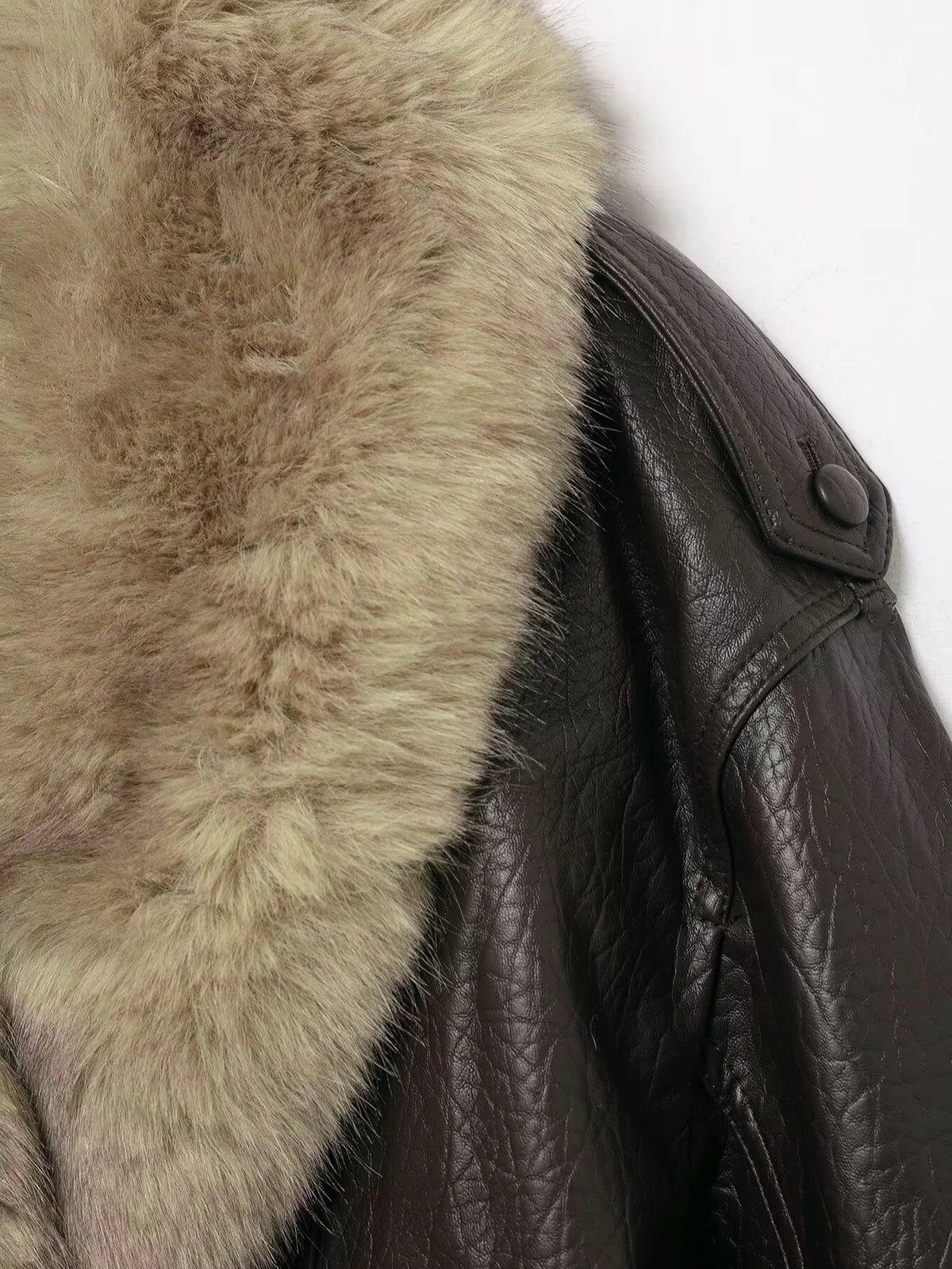 TFMLN Women's Faux Leather Jacket with Detachable Fur Collar