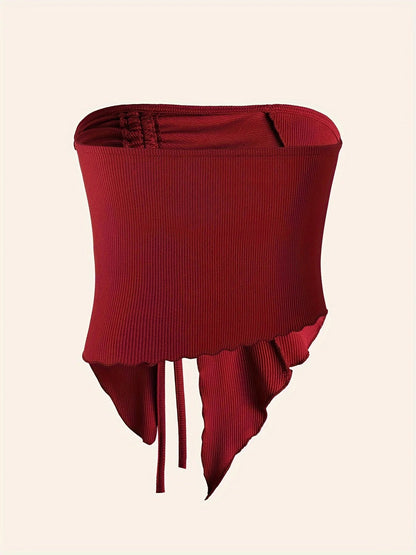 Spring and Summer New Drawstring Red Valentine's Day Party Ins Style Young Slit Asymmetrical Slim Off-Shoulder One-Shoulder Sexy Women's Top Wrapped Chest Vest SS69