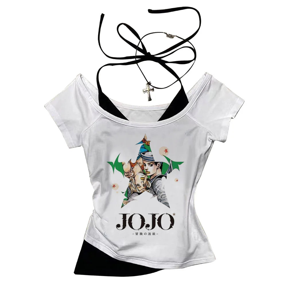 Jojo Bizarre Adventure crop top Aesthetic babydoll Streetwear shoujo girl style Fairy vintage  cropped harajuku woman t-shirt