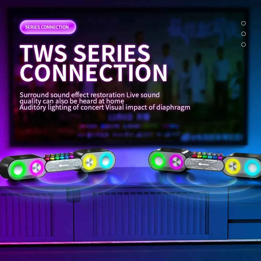 Rechargeable Wooden Alarm Clock with Bluetooth Soundbar Subwoofer Speaker and FM Radio for Home or E-sport Game Room Decoration