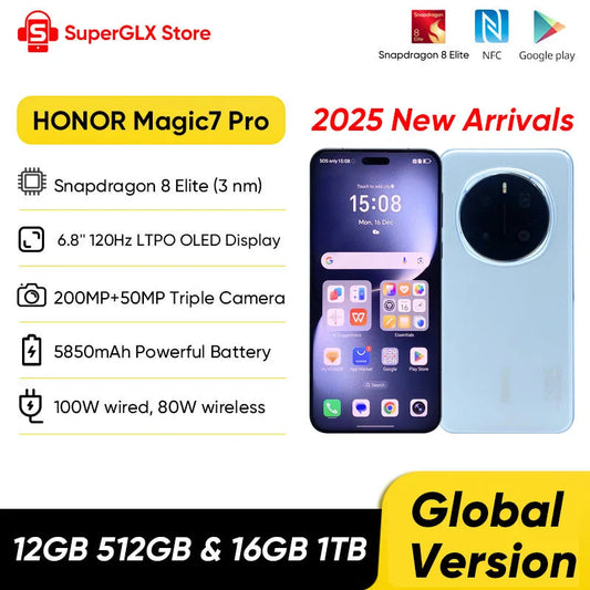 HONOR Magic7 Pro Global Version 5G AI Smartphone Snapdragon 8 Elite 6.8''120Hz OLED Screen 200MP Cameras 100W Charge Magic 7 Pro SS69