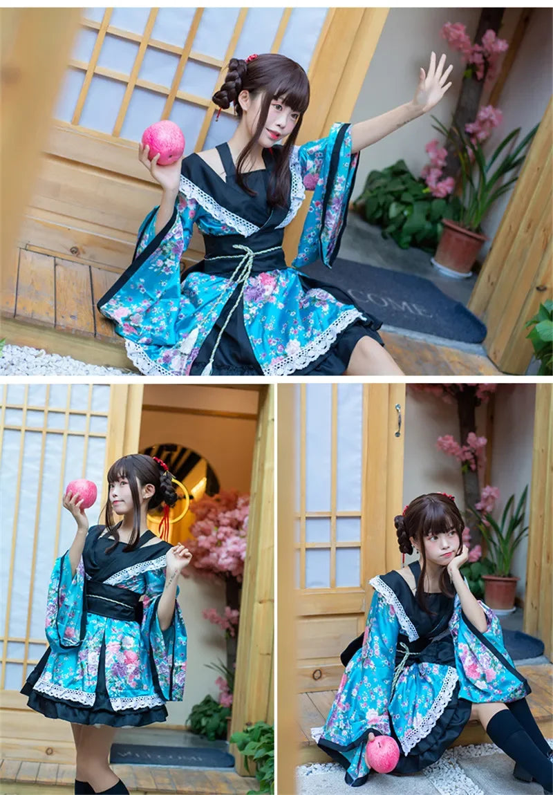 Traditional Japanese Kimono Dress for Women - Printed Pink