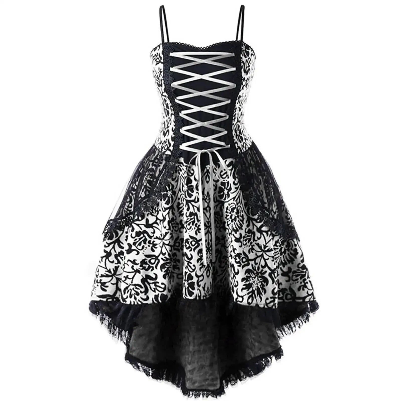 Halloween Cosplay Costume Lace Gothic Vintage Dress Women Irregular Sleeve Dresses Robe Medieval Ghost Vampire Clothing